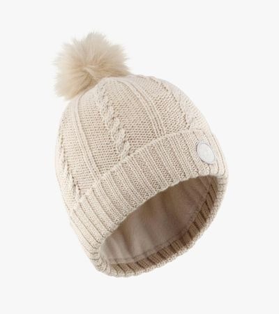 Gorro bege de tricot com pompom