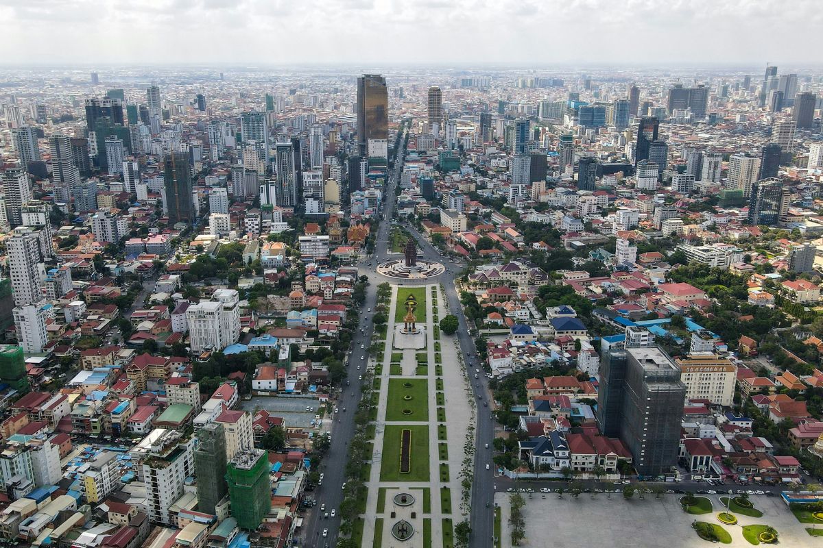 Imagem panorâmica do bairro BKK1 de Phnom Penh