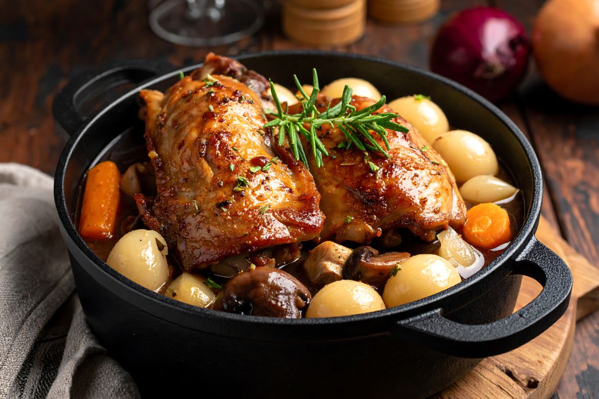Panela de Coq au Vin, prato francês