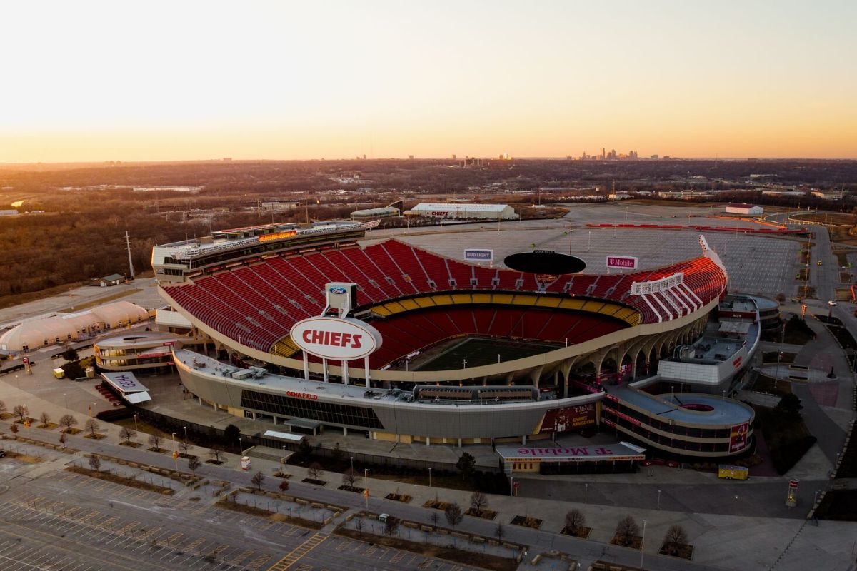 Foto aérea do estádio da Copa do Mundo 2026 em Kansas City