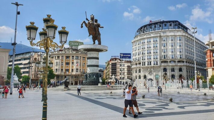 Macedonia Square, em Skopje, na Macedônia do Norte