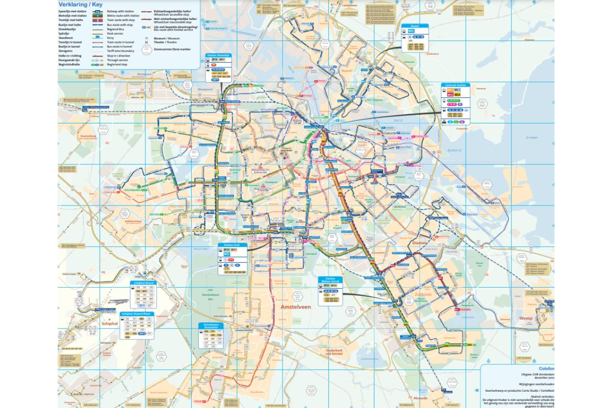 Mapa da rede de transporte público de Amsterdam