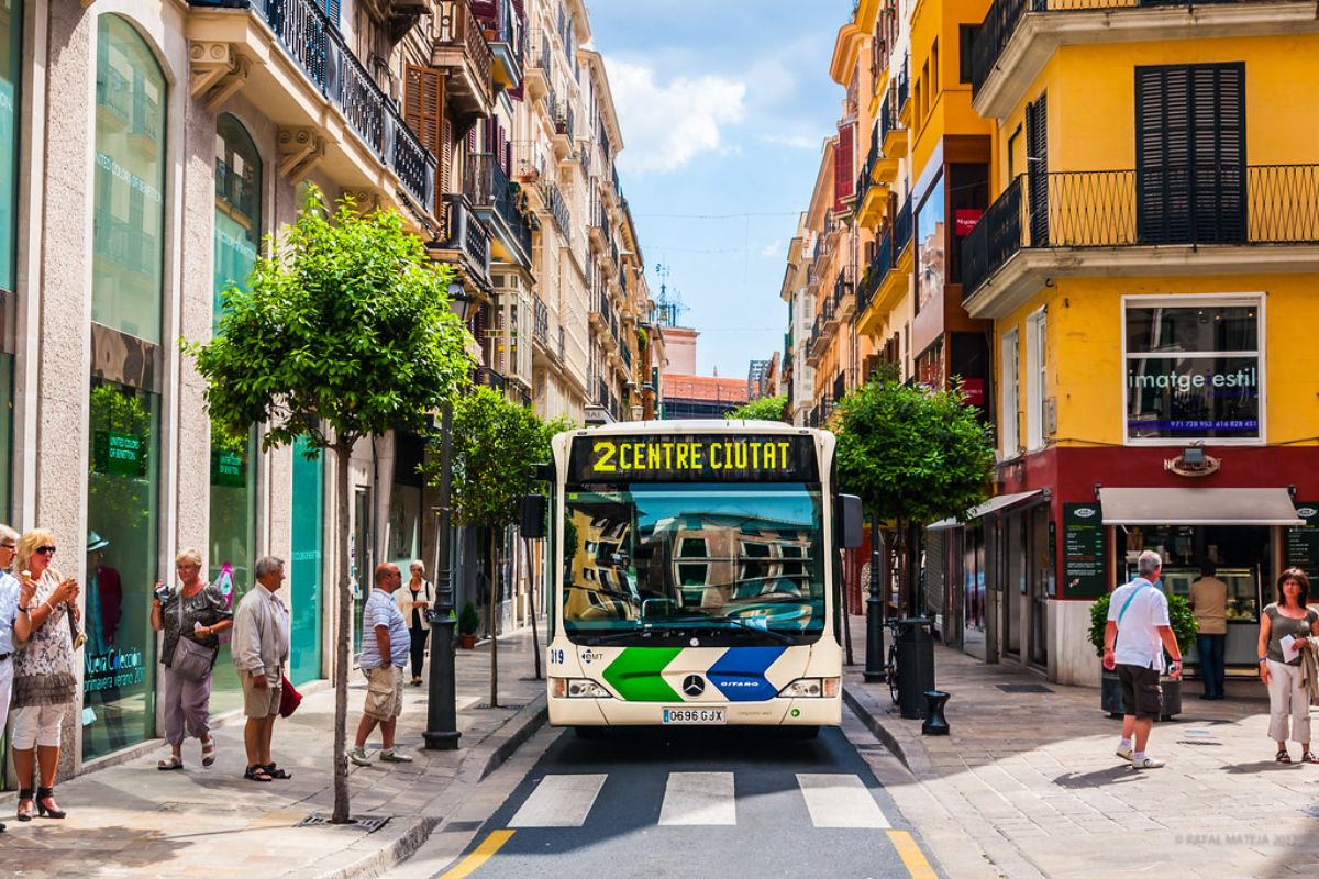 Ônibus no centro da cidade de Palma de Mallorca