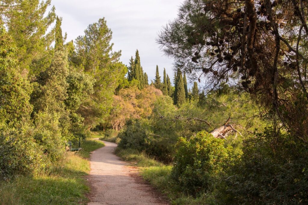 Trilha no Parque Florestal Punta Corrente, em Rovinj