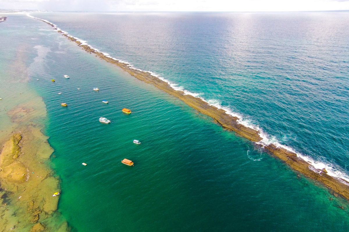 Panorama de jangadas em piscina natural da Praia do Francês