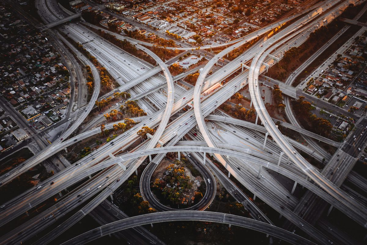 Panorama das vias expressas de Los Angeles